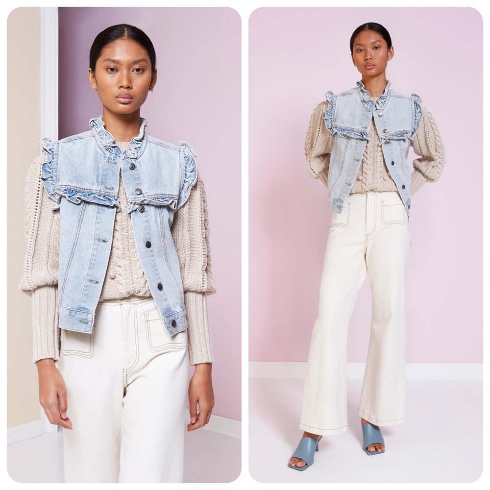 NWT! Magali Pascal Charly Denim Ruffle Vest Jacket